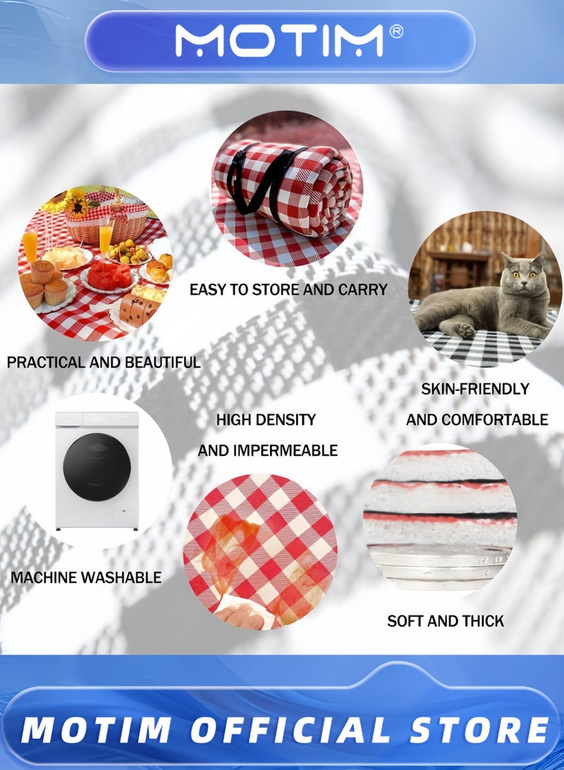 Motim Foldable Portable Picnic Blanket Foldable Portable Picnic Blanket Outdoor Blanket 3-Layer Waterproof Outdoor Picnic Mat (Black) - Image 3