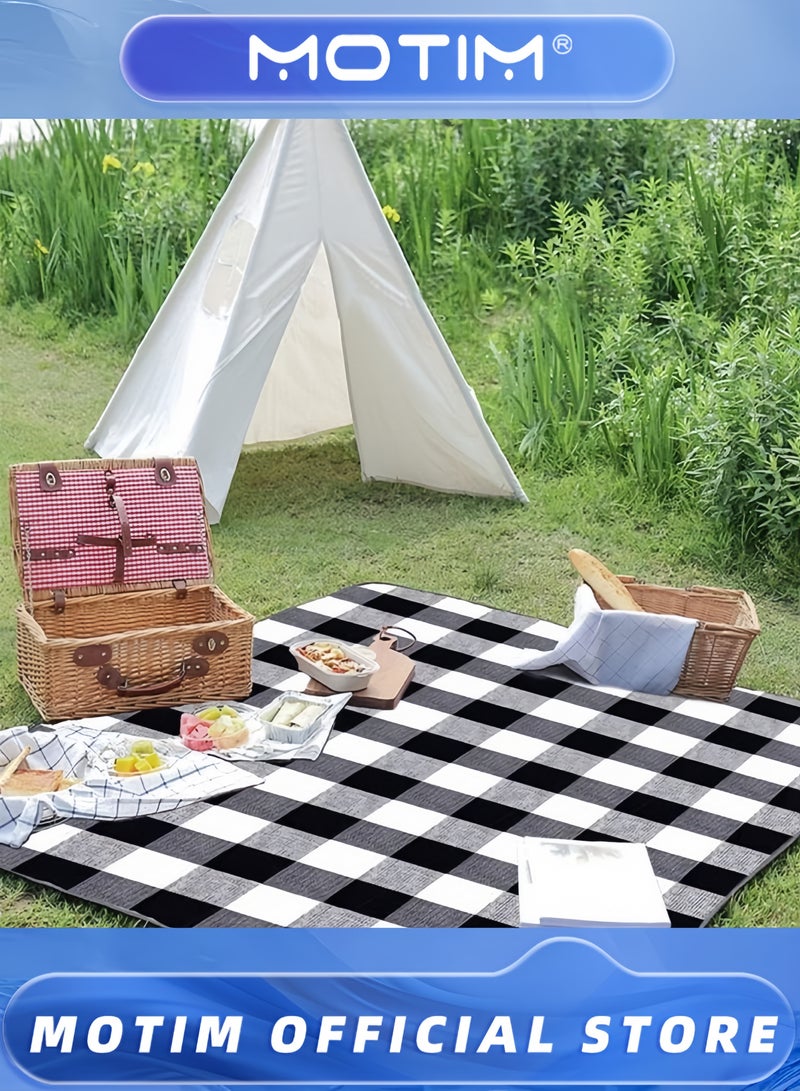 Motim Foldable Portable Picnic Blanket Foldable Portable Picnic Blanket Outdoor Blanket 3-Layer Waterproof Outdoor Picnic Mat (Black) - Image 2