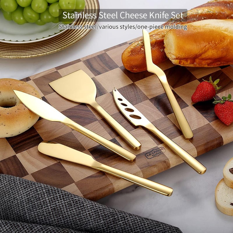 Berglander Gold Cheese Knife Set of 5 for All Types of Cheese, Golden Titanium Plating Cheese Cutter Slicer Ergonomic Design for Confortable Grip and Cut, Butter Spreader Knife - Image 4