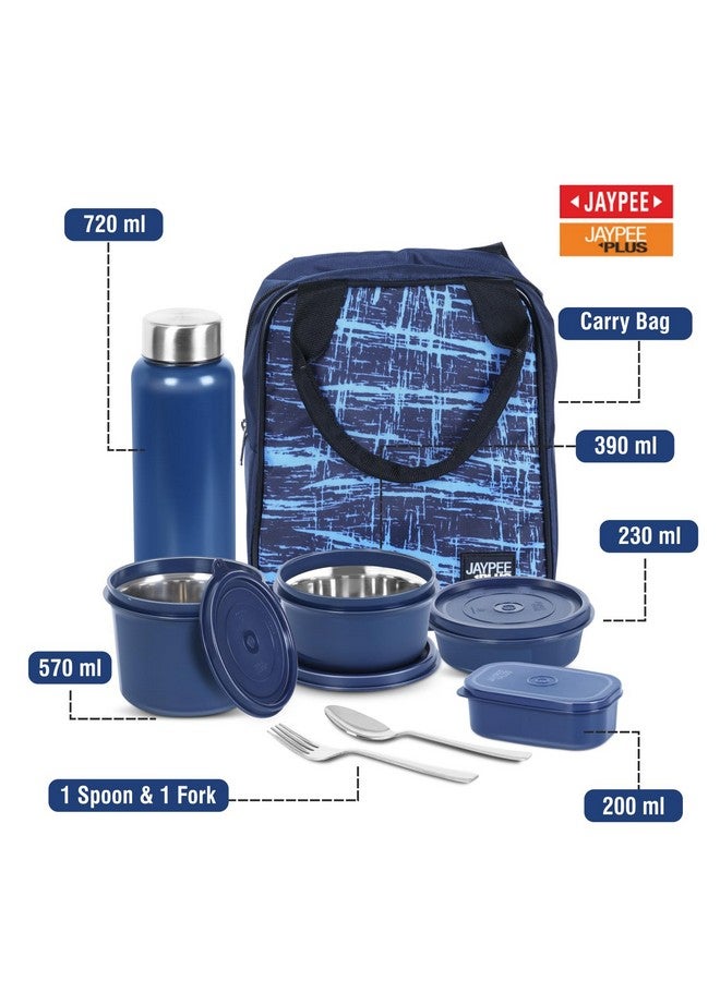 Jaypee Plus Pro 1390 ml Stainless Steel Office Lunch Box | BPA Free, Microwave Safe & Spillproof Airtight 4 Containers | Includes Bottle, Spoon, Fork & Insulated Bag| Ideal for College & School (Blue) - Image 5