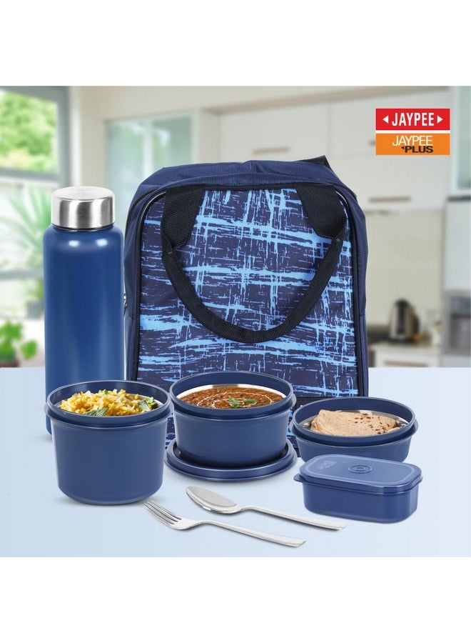 Jaypee Plus Pro 1390 ml Stainless Steel Office Lunch Box | BPA Free, Microwave Safe & Spillproof Airtight 4 Containers | Includes Bottle, Spoon, Fork & Insulated Bag| Ideal for College & School (Blue) - Image 2