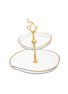 Hic Glass serving plate 2 floors 17 cm gold color 