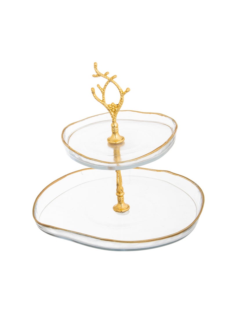 Hic Glass serving plate 2 floors 17 cm gold color 