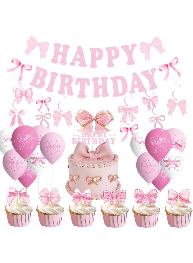 Pink Bow Balloon Birthday Party Decoration Set – 84 Pieces