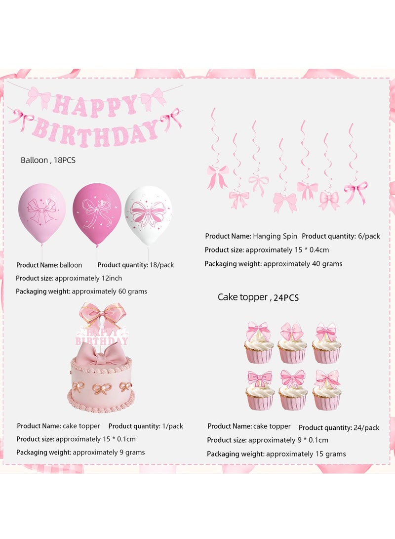 Pink Bow Balloon Birthday Party Decoration Set – 84 Pieces