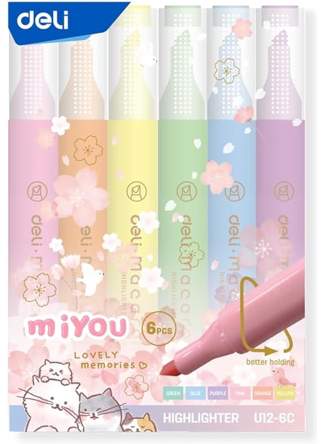 Chisel Tip 6 Colors Highlighter Set 1 4 Mm Size