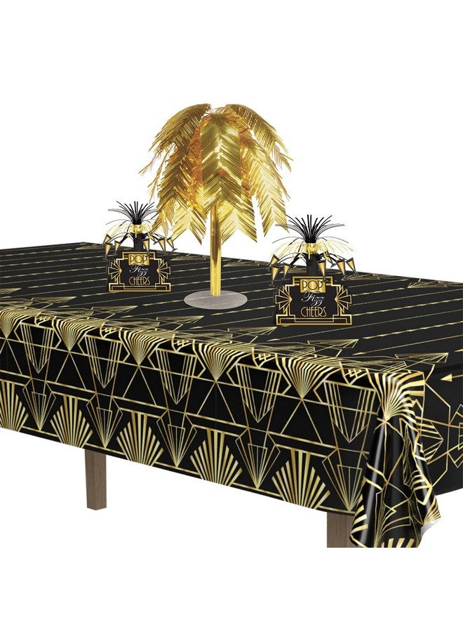 Beistle 2-Count Great 1920s Tablecover, Art Deco Decor & Table Decorations for Party, Hollywood Decor, Plastic Black & Gold Plastic Cover, 54" x 108" - Image 4