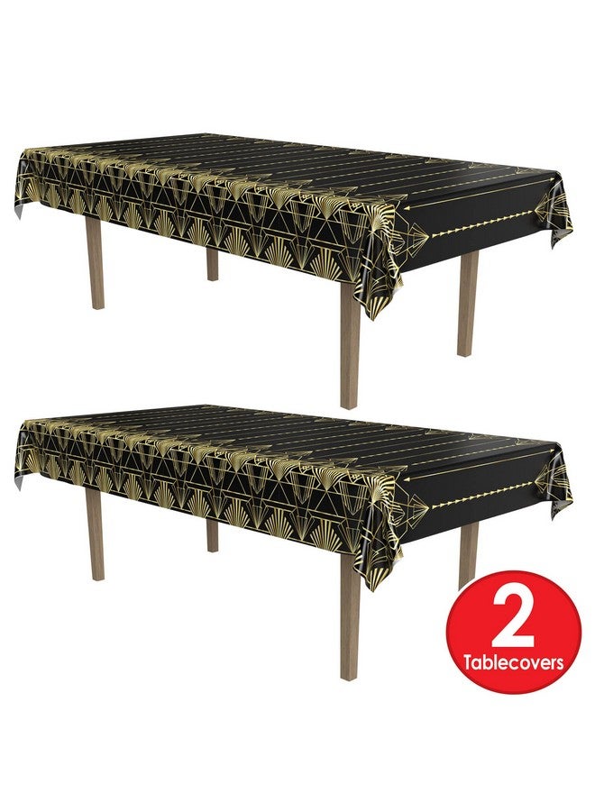 Beistle 2-Count Great 1920s Tablecover, Art Deco Decor & Table Decorations for Party, Hollywood Decor, Plastic Black & Gold Plastic Cover, 54" x 108" - Image 5