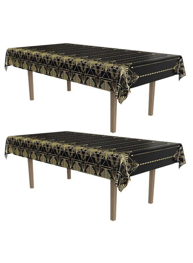 Beistle 2-Count Great 1920s Tablecover, Art Deco Decor & Table Decorations for Party, Hollywood Decor, Plastic Black & Gold Plastic Cover, 54" x 108" - Image 1