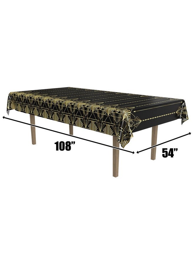 Beistle 2-Count Great 1920s Tablecover, Art Deco Decor & Table Decorations for Party, Hollywood Decor, Plastic Black & Gold Plastic Cover, 54" x 108" - Image 2