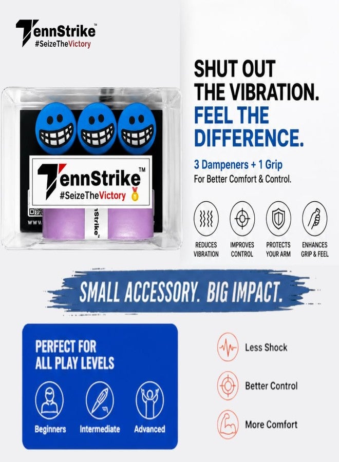 Tennstrike Silicone Tennis Vibration Dampeners | Pack of 3 | Shock Absorbing Racket Dampener for Comfort, Reduced String Noise & Improved Feel | Durable (Blue) - Image 2