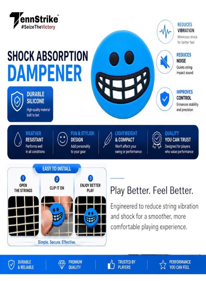 Tennstrike Silicone Tennis Vibration Dampeners | Pack of 3 | Shock Absorbing Racket Dampener for Comfort, Reduced String Noise & Improved Feel | Durable (Blue) - Image 3