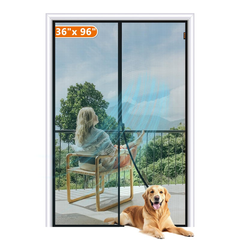 MAGZO Magnetic Screen Door Fit Door Size 36 x 96 Inch Screen Size 38 x 97 Strong Magnets Door Mesh Reinforced Fiberglass Door Net for Patio Door Gray