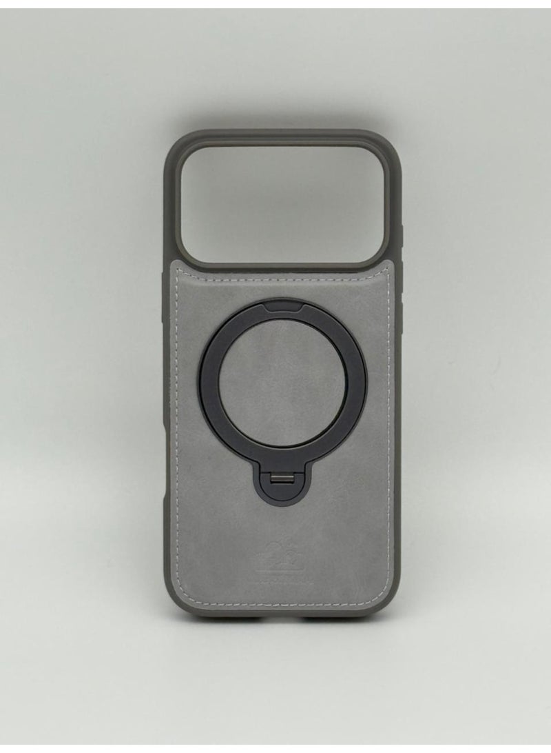 general Luxury Faux Leather MagSafe Phone Case with Magnetic Ring Stand - iPhone 17 Series Cover for Hands-Free Viewing & Secure Grip - Image 1