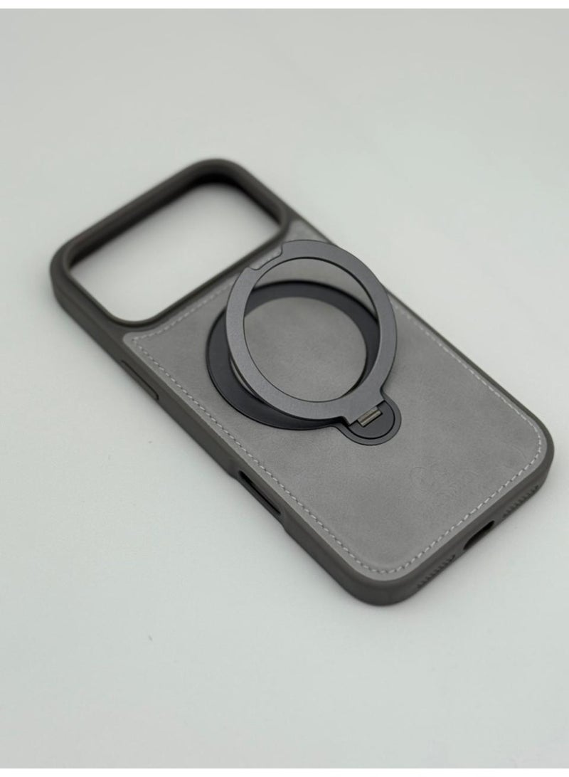 general Luxury Faux Leather MagSafe Phone Case with Magnetic Ring Stand - iPhone 17 Series Cover for Hands-Free Viewing & Secure Grip - Image 5