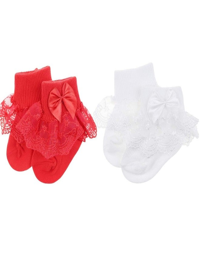 BABY STATION Baby Girls Socks Eyelet Ruffle Lace Sock Baby Socks Newborn/Infant/Toddlers Frilly Summer Thin Dress Sock Pack Of 2 (1-2 Year -Pack of 2) - Image 1