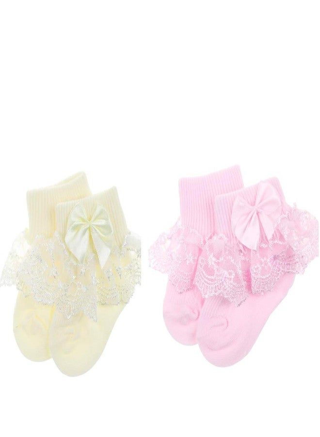 BABY STATION Baby Girls Socks Eyelet Ruffle Lace Sock Baby Socks Newborn/Infant/Toddlers Frilly Summer Thin Dress Sock Pack Of 2 (1-2 Year -Pack of 2) - Image 2