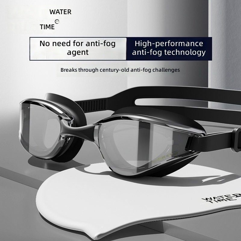 WaterTime HD Anti-Fog Swimming Goggles for Men - Large Frame, Prescription Lenses, UV Protection, with Swim Cap - Image 4