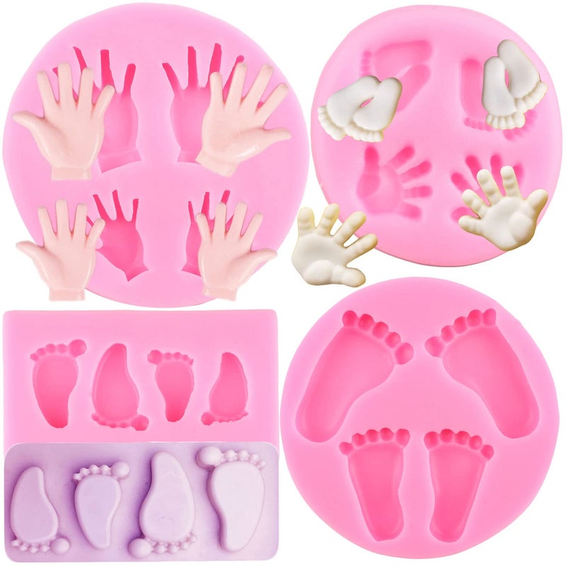 ZiXiang Baby Silicone Fondant Molds Baby Foot Fondant Mold Baby Hand Silicone Molds For Baby Shower Cake Decoration Cupcake Topper Candy Polymer Clay Chocolate Gum Paste Set Of 4
