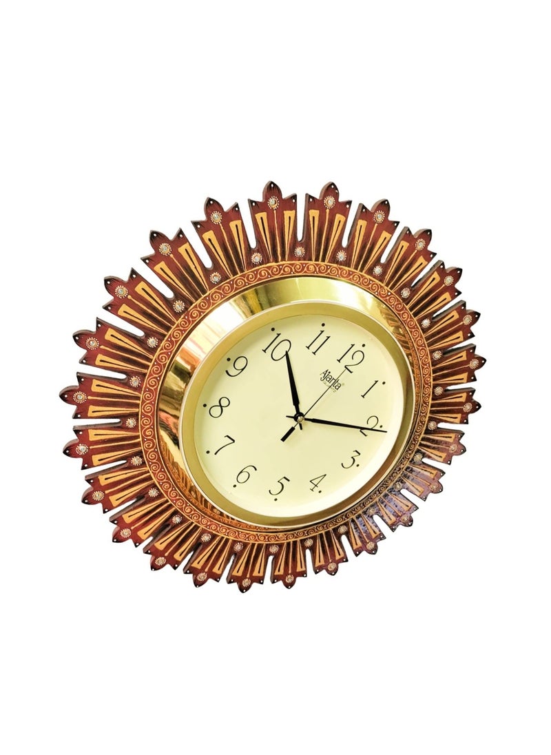Generic - Handicraft Vintage Desinger Wall Clock Design for Home Hall Living Room Decor Office Kids Bedroom Stylish Ethnic Antique Decorative Brown Colour with Glass - Image 1