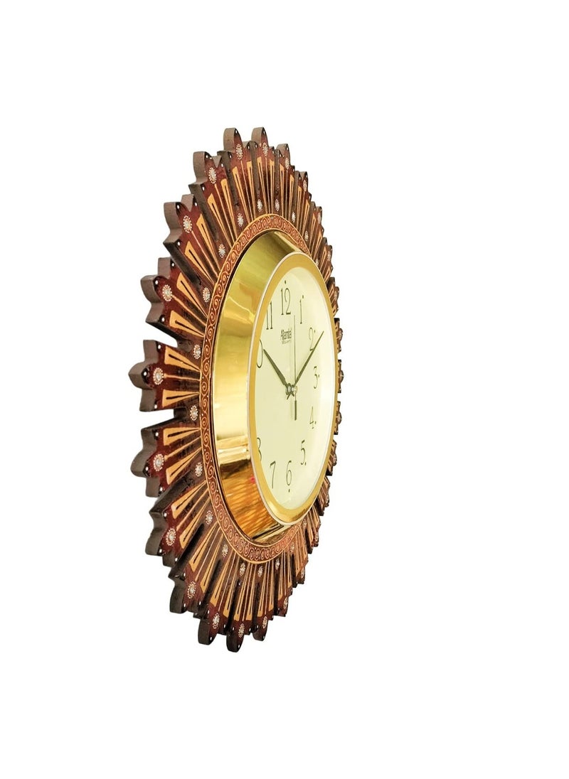 Generic - Handicraft Vintage Desinger Wall Clock Design for Home Hall Living Room Decor Office Kids Bedroom Stylish Ethnic Antique Decorative Brown Colour with Glass - Image 1