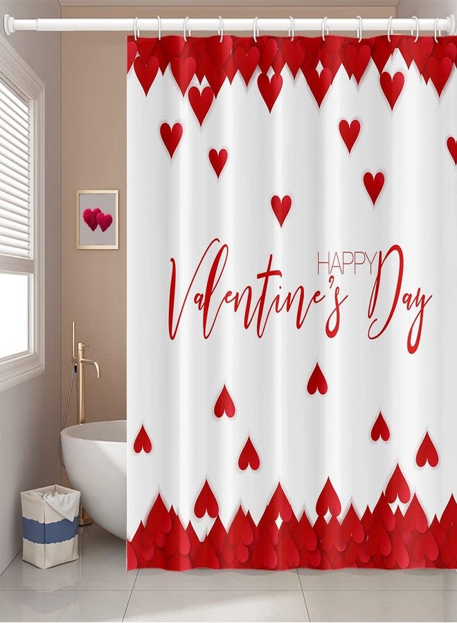 Umpoo Happy Valentine's Day Shower Curtain with Hooks Vintage Red Love Heart Shower Curtain for Valentines Day Festival Style Bathroom Decorative Waterproof Polyester Fabric, 72x72 Inch - Image 1