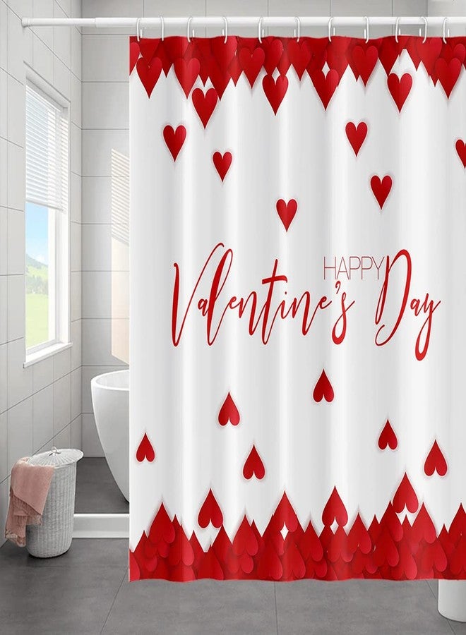 Umpoo Happy Valentine's Day Shower Curtain with Hooks Vintage Red Love Heart Shower Curtain for Valentines Day Festival Style Bathroom Decorative Waterproof Polyester Fabric, 72x72 Inch - Image 2