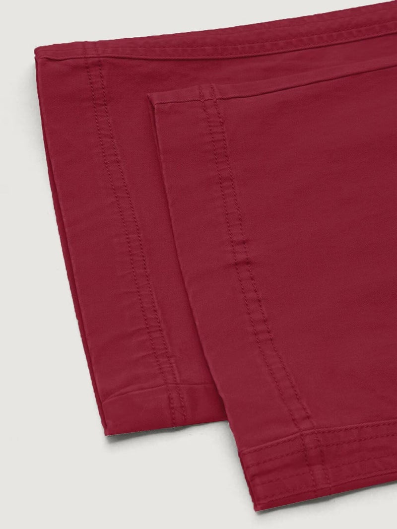 Flamingals Straight Leg Pants for Women Drawstring Waist Mid Rise Casual Solid Seam Detail Pants Burgundy M - Image 5