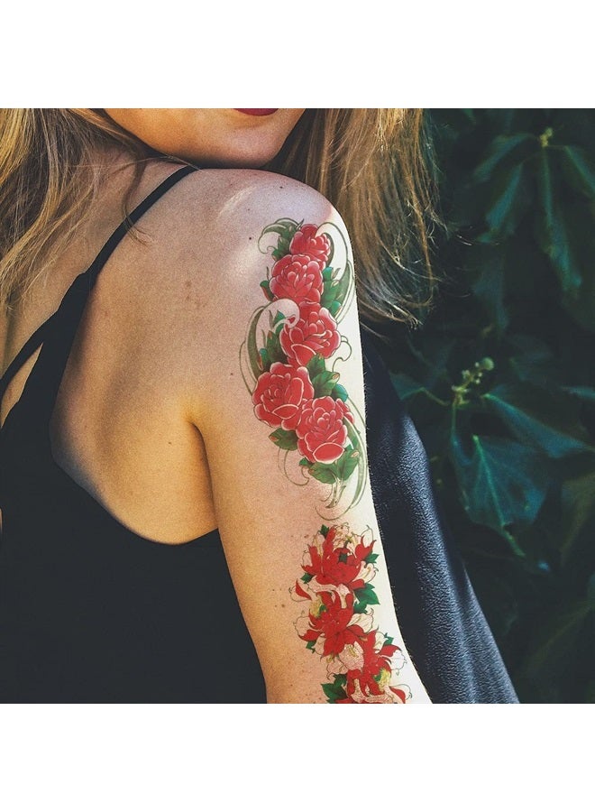 Oottati 8 Sheets Arm Flower Temporary Tattoos - Red Rose Lotus For Men and Women - Image 3