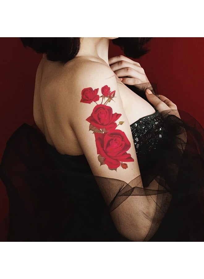 Oottati 8 Sheets Arm Flower Temporary Tattoos - Red Rose Lotus For Men and Women - Image 5
