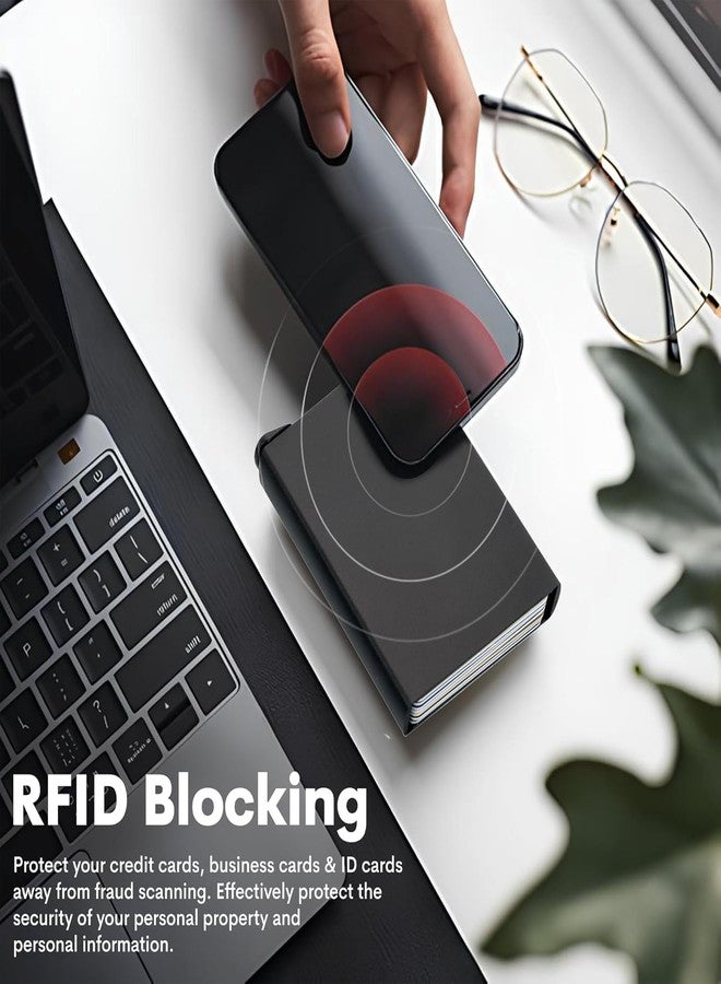 Stadash Pop-Up Card Holder Wallet, Black RFID Blocking Aluminium Slim Wallet for Men & Women, Compact Metal Card Holder Case, Smart Credit Card Wallet, Minimalist Debit and ATM Card Case - Image 4