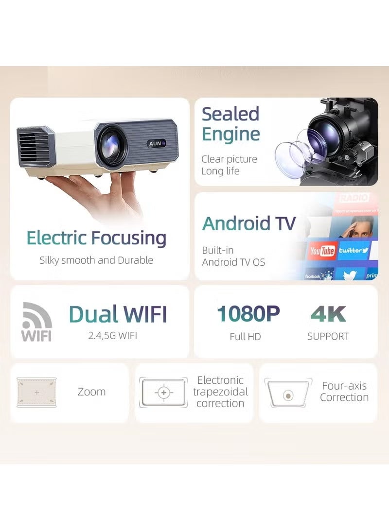 AUN A004 Pro Portable Projector,5G WIFI Android Projector 4K Full HD Home Cinema 1080P Video Projector Electric Focus for Indoor Outdoor Home Birthday Gift - Image 2