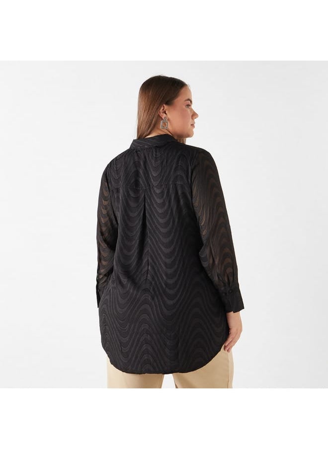 Ulla Popken Plus Size Ulla Popken Textured Shirt with Long Sleeves  - Image 3