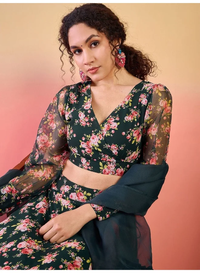 أيه كيه إس Floral Printed Ready to Wear Lehenga & Blouse With Dupatta
