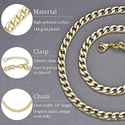 NUZON 18K Gold Plated Cuban Curb Chain Necklace for Women Men 6MM Flat Chunky Miami Link Chain Choker Necklaces Statement Costume Jewelry for Her 18'' - Image 4