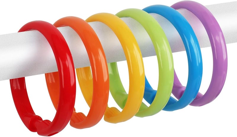 Qulable Colorful Shower Curtain Hooks - 12 Pcs Circular Plastic Shower Curtain Rings for Bathroom - O Shaped Rainbow Color Shower Hooks Rings for Shower Curtain Rod - Image 1