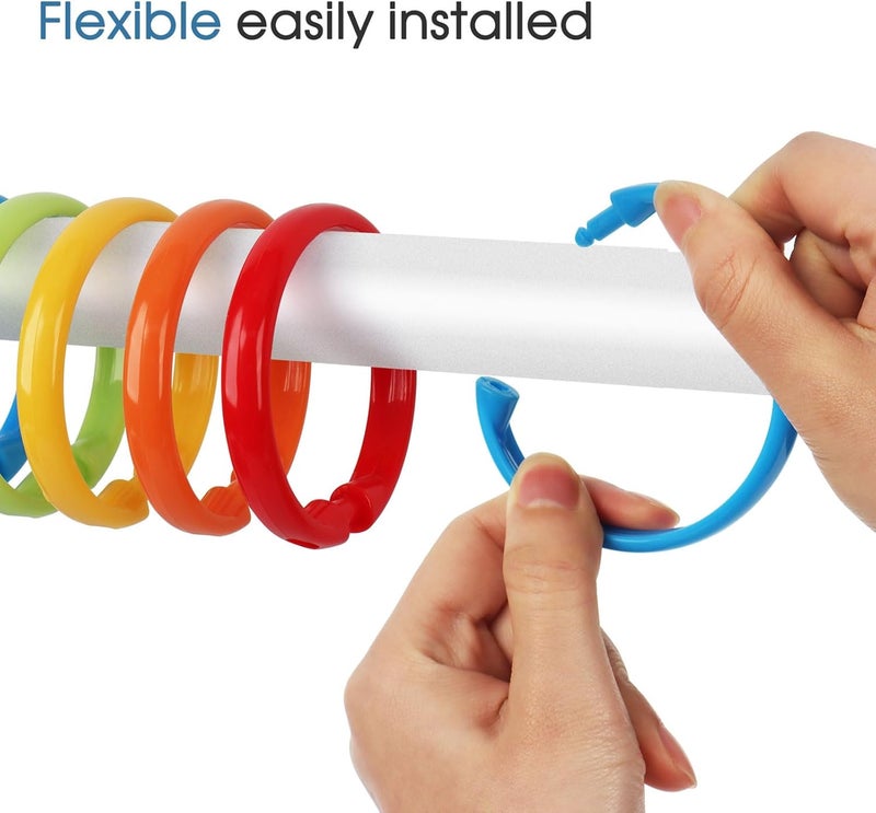 Qulable Colorful Shower Curtain Hooks - 12 Pcs Circular Plastic Shower Curtain Rings for Bathroom - O Shaped Rainbow Color Shower Hooks Rings for Shower Curtain Rod - Image 3