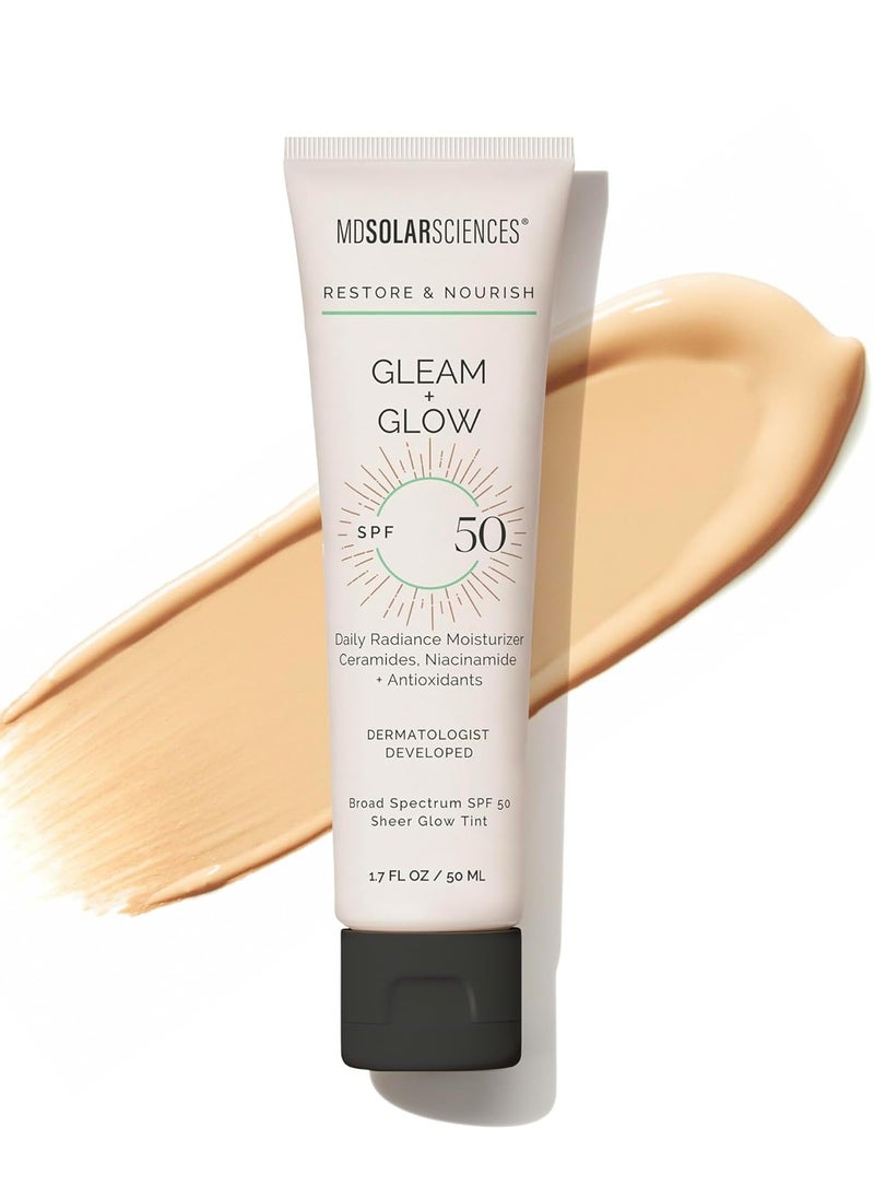 MDSolarSciences Gleam and Glow SPF 50 Tinted Face Moisturizer with Broad Spectrum UV Protection, Anti Aging Antioxidants, Sheer, Hydrating Face Sunscreen and Makeup Primer for Radiant Skin, 1.7 Fl Oz - pzsku/Z05CB99A729A630D2E614Z/45/_/1733315694/72e2d62b-3517-4d9d-bde4-1b5f7e78636e