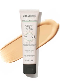 MDSolarSciences Gleam and Glow SPF 50 Tinted Face Moisturizer with Broad Spectrum UV Protection, Anti Aging Antioxidants, Sheer, Hydrating Face Sunscreen and Makeup Primer for Radiant Skin, 1.7 Fl Oz