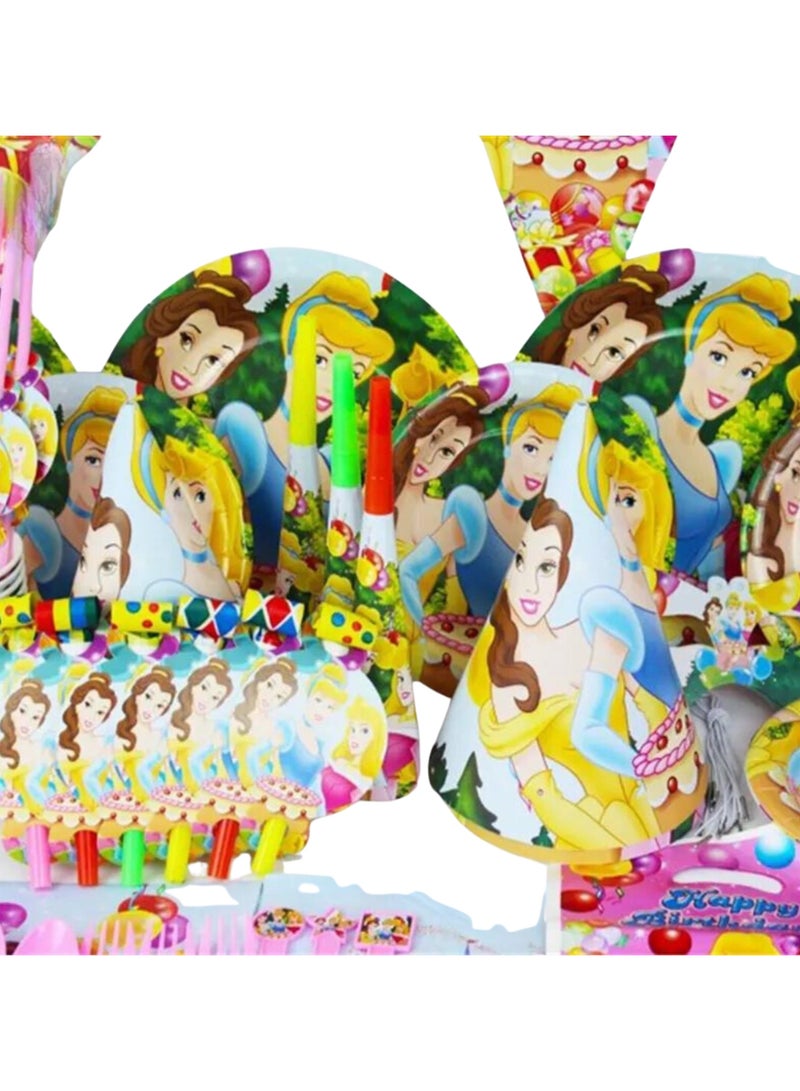 ريمي بيلا 180 قطعة لوازم حفلات اعياد الميلاد بتصميم الأميرات، مجموعة ادوات مائدة الكل في واحد تتضمن اطباق واكواب ومناديل ولافتة وما الى ذلك، لوازم حفلات بطابع الأميرات للبنات - Image 5