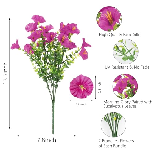 BSGlobal 12 Bundles Artificial Flowers for Outdoors Decoration, Fake Silk Morning Glory Flowers UV Resistant Faux Eucalyptus Plants for Home Garden Balcony Yard Porch(Mix) - Image 3