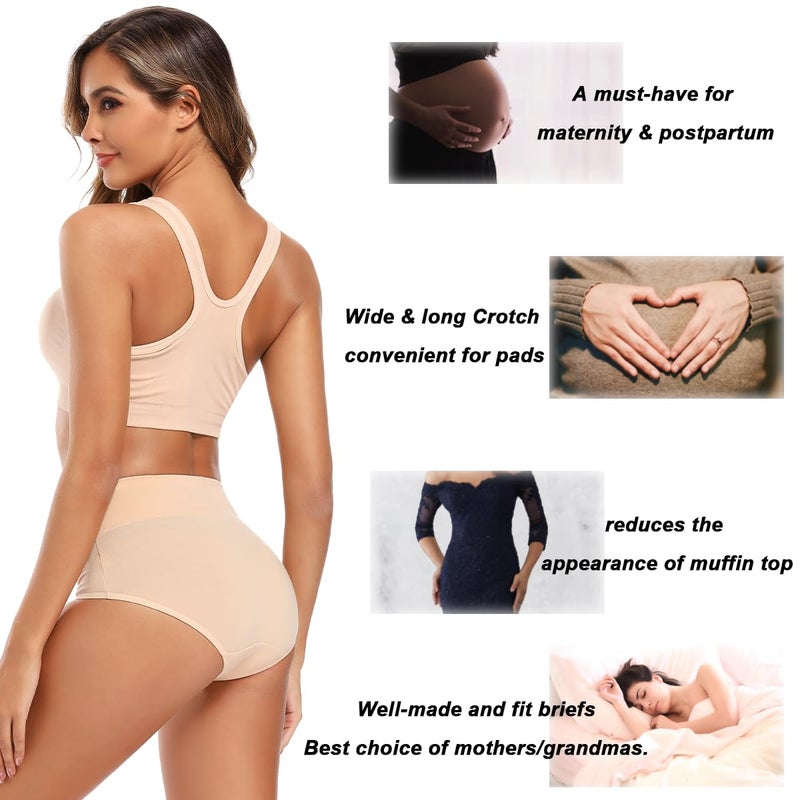 Molasus Women's Soft Underwear Briefs High Waisted Postpartum Panties Ladies Full Coverage Plus Size Underpants Nude-5Pack,XX-Large - Image 4