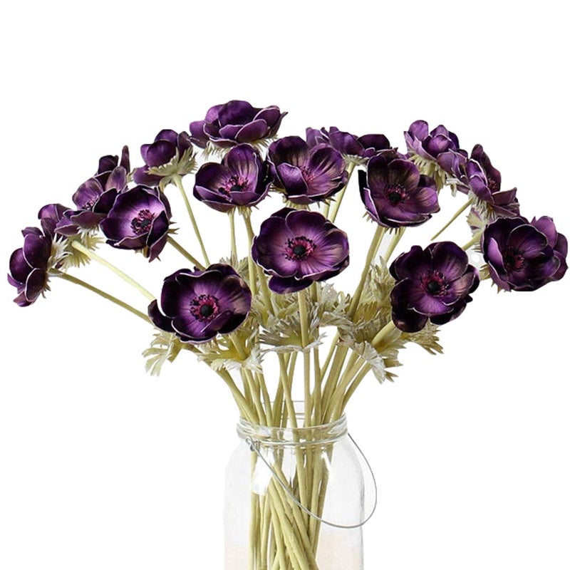 LebriTamFa 5Pcs Artifical Real Touch PU Anemone Flower Bouquet Room Home Decor (Purple) - Image 1