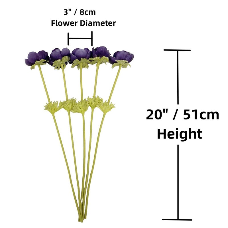 LebriTamFa 5Pcs Artifical Real Touch PU Anemone Flower Bouquet Room Home Decor (Purple) - Image 3