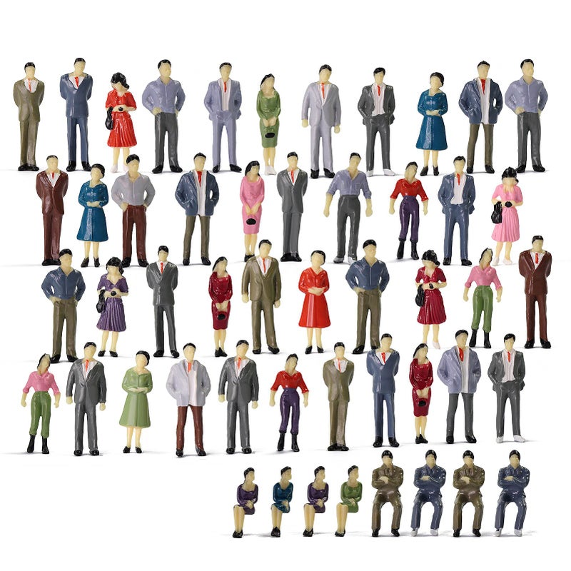 Evemodel P50 Model Trains Architectural 150 O Scale Painted Figures O Gauge Sitting and Standing People for Miniature Scenes New 50PCS - Image 2