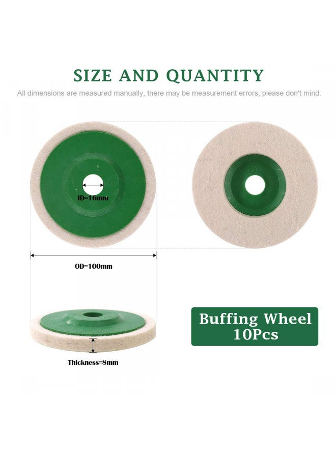 Keadic قرص تلميع صوف كيديك 10 قطع 4 بوصة، قرص صوف شعري 100 مم لآلة الطحن الزاوية 100، قرص صوف أخضر لتلميع وتلميع المعادن والرخام والخشب - Image 1