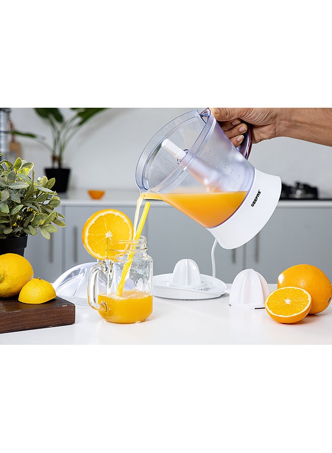 GEEPAS 25 Watt Citrus Juicer - Quick, Healthy, Nutritious Juices - Effortless Juicer With 2 Cones, Bi-Direction Twist, 1.2 Liter Capacity | 2-Years Warranty 1.2 L 25 W GCJ5384 White - Image 2