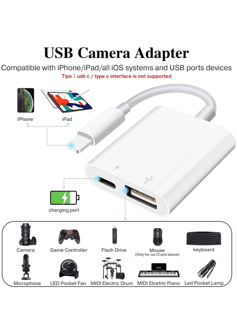 USB Camera Adapter with Charging Port, Portable USB Female OTG Adapter Compatible with iPhone iPad, iPad to USB Adapter Plug and Play Support Card Reader  - Image 2
