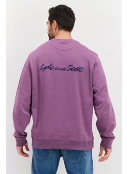 Lyle & Scott Men Crew Neck Long Sleeve Embroidered Sweatshirt, Light Purple  - Image 3