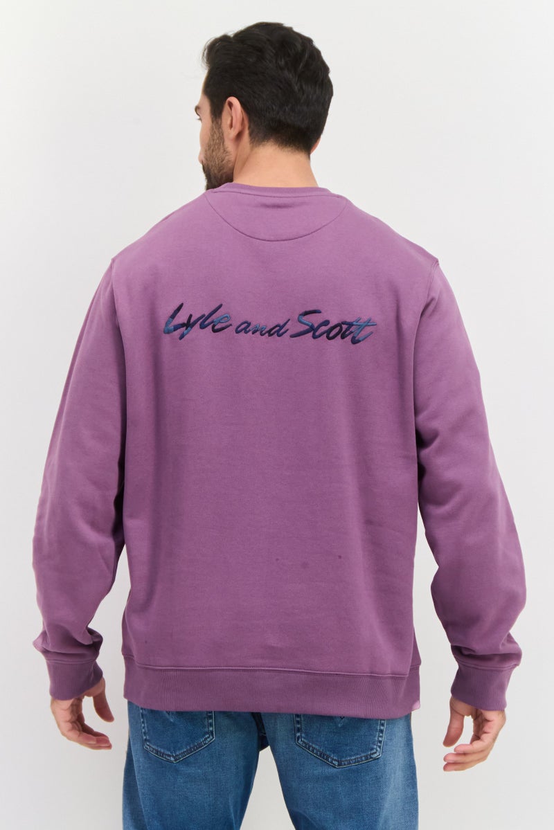 Men Crew Neck Long Sleeve Embroidered Sweatshirt, Light Purple